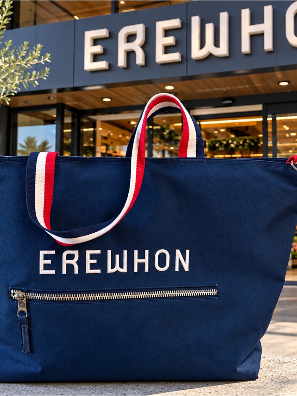 AUTHENTIC Erewhon Market Navy Blue Canvas Zip Tote Bag